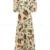 Vintage Fashion Maxi Dress Birds Print Slim Short Sleeve A-line Women Elegant Puff Sleeve Holiday Summer Long Dresses