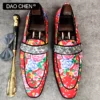 LUXURY BRAND MEN'S LOAFERS BIG FLOWER PRINT CASUAL MENS DRESS RED SHOES WEDDING PARTY JOYFUL BANQUET LEATHER SHOES MEN - Image 3