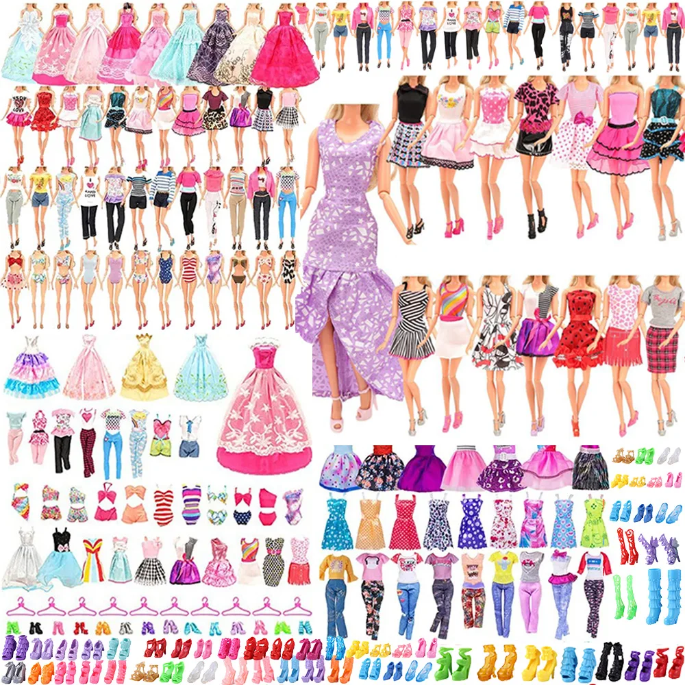 Doll Accessories for Barbie Doll Clothes Mixed Mini Dress Up Set Fashion Clothes High Heels Shoes Doll Part Children Toy Gifts