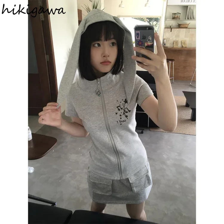 Harajuku Woman Tshirts Ropa Mujer Fashion Casual Clothes Summer T Shirt Hooded Zipper Tees Cute Y2k Tops Korean Shirt for Women