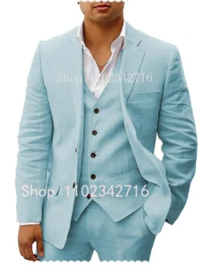 3 Piece Linen Summer Men Suits for Wedding Groom Tuxedos 2023 Casual Beach Custom Man Suit Set Jacket Vest with Pants Man Fahion - Image 4