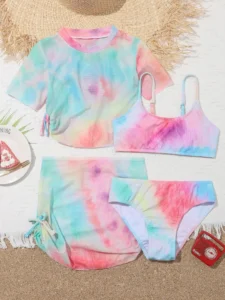 4 Pieces Bikinis Set Top & Skirt 2023 Girls Swimsuit Kids Swimwear Female Children Bathers Bathing Swimming Swim Suit Beachwear - Image 3