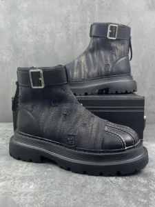 British Style Mens Cargo Boots Fashion Gothic Spliced Canvas High Top Shoes Zipper Autumn Winter Casual Motorcycle Short Boots - Image 2