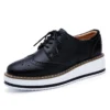 Genuine Leather Shoes Women Flats Oxford Lace Up Striped Platform White Black Fashion Vintage Platform Brogue Shoes Woman - Image 6