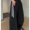 HOUZHOU Vintage Wide Black Sports Pants Oversized Classic Baggy Striped Joggers Hip Hop Track Trousers Casaul Korean Streetwear