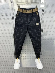 Black Plaid Pants Casual Pencil Trousers High Quality Luxury Brand Men's Clothing - Image 2