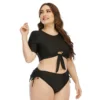 Two Pieces Swimsuit Women Plus Size 2022 Summer Short Sleeve Crop Tops 2 Pieces Set Bathing Suit Black Beach Swimwear - Image 2