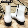LUXURY DESIGNER MEN ANKLE BOOTS SHOES BLACK WHITE ZIP GENUINE LEATHER MENS DRESS BOOTS SHOE WEDDING OFFICE BOOTS FOR MEN - Image 6