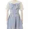 Summer Sail Collar Short Sleeve Dress Lapel Strap Mine Series Mass-Produced Girly Sweet Cute Patchwork Waist-Slimming Dress