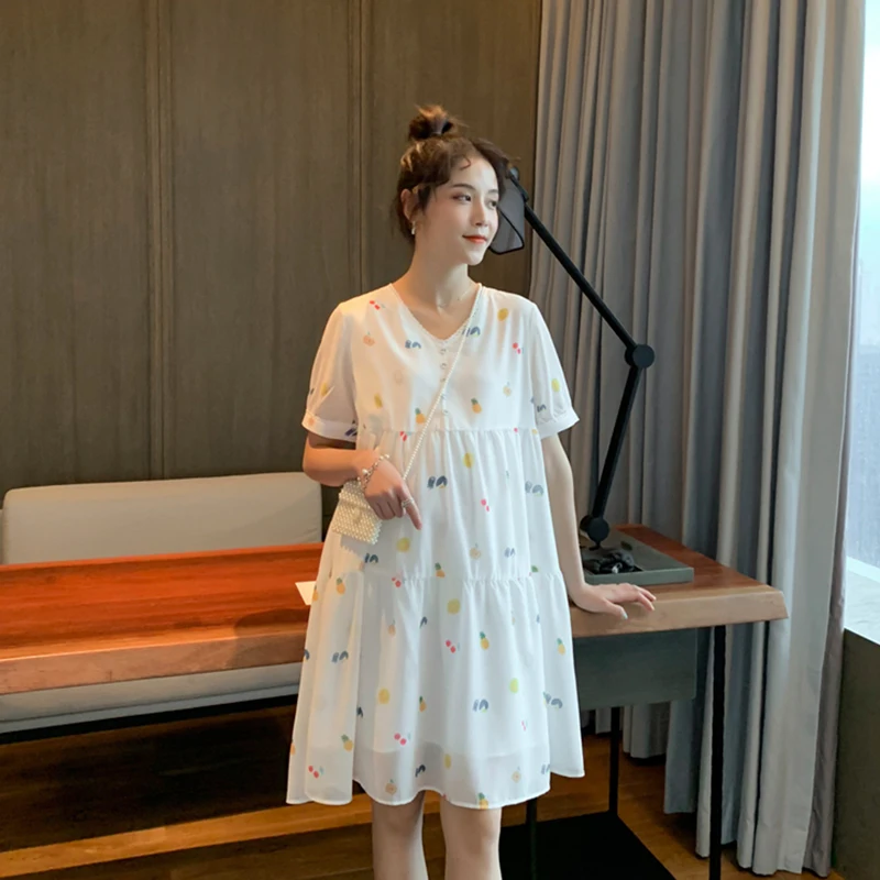 Maternity Dresses Fashion Summer A-line Loose Short Sleeve Skirt Pregnant Women Irregular Clothes Pregnancy Mom Print Dress New