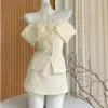 Korean Elegant Two Piece Set Women Off Shoulder French Retro Shorts Skirt Suit Female Summer Office Lady Sweet Slim Set 2023 New