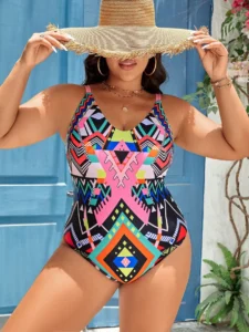 Summer Plus Size One Piece Beach swimsuit Swimsuit For Women Vintage Printed Swimwear Backless Tummy Control Bathing Suit - Image 3