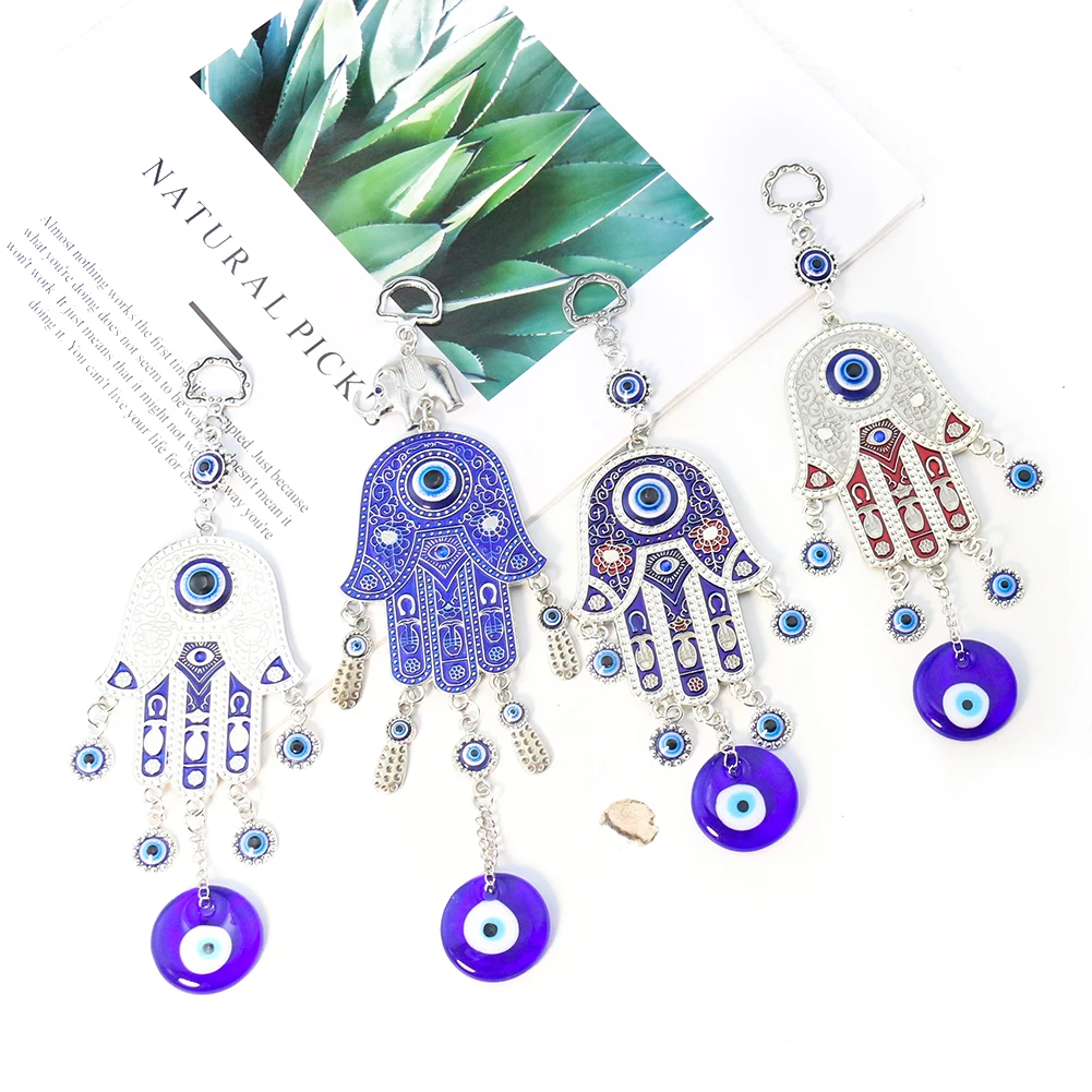 Muy Bien Turkish Devil Eye Fatima Palm Metal Wind Chime Exorcism Lucky Amulet Car Pendant Feng Shui Meditation Home Decorations