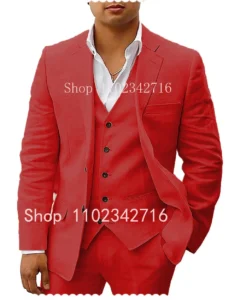 3 Piece Linen Summer Men Suits for Wedding Groom Tuxedos 2023 Casual Beach Custom Man Suit Set Jacket Vest with Pants Man Fahion - Image 3