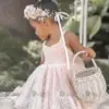 Baby Girls Vintage Polka Dots Dress for Kids Cross Back Flower Girl Wedding Dress Vestido for Children Boutique Clothing