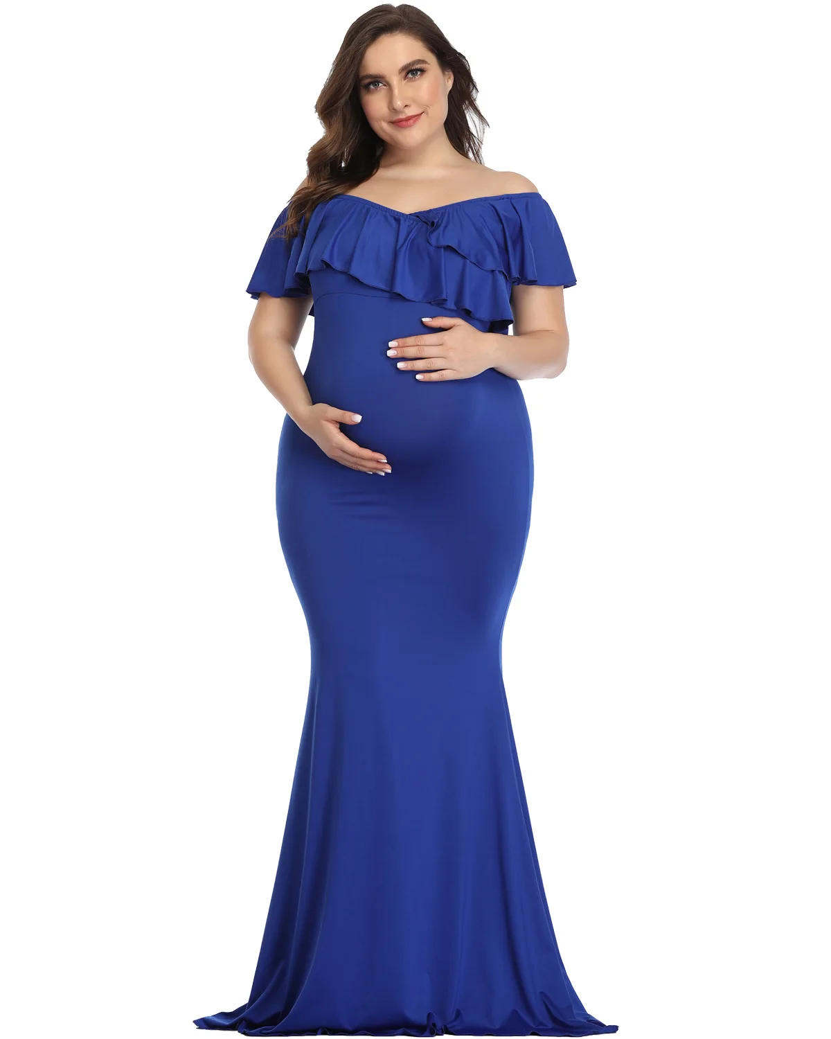 New Sexycotton Shoulder Short Sleeve Maternity Dresses Fitted Sheath Pregnancy Dress Photo Shoot White Blue Pregnant women dress
