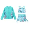 Kids Girls 3 Pcs Sun Protection Swimsuit Set Long Sleeve Front Zipper Coat with Tropical Print Tank Tops Shorts Tankini Outfit - Image 3