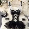 CHILLGIO Women Lace Bodysuits Sexy Summer Fashion Erotic Combination Catsuits Cute Jumpsuits Ins Hollow Erotic Strappy Rompers