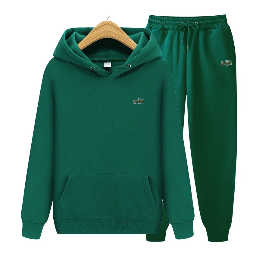 Men's fashion brand embroidery sports youth leisure suit men's and women's autumn and winter solid color pullover hooded sweater
