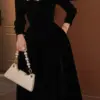 French Court Vintage Black Velvet Dress Hepburn Temperament Women Show Thin High-level Feeling French Classical Party Dress