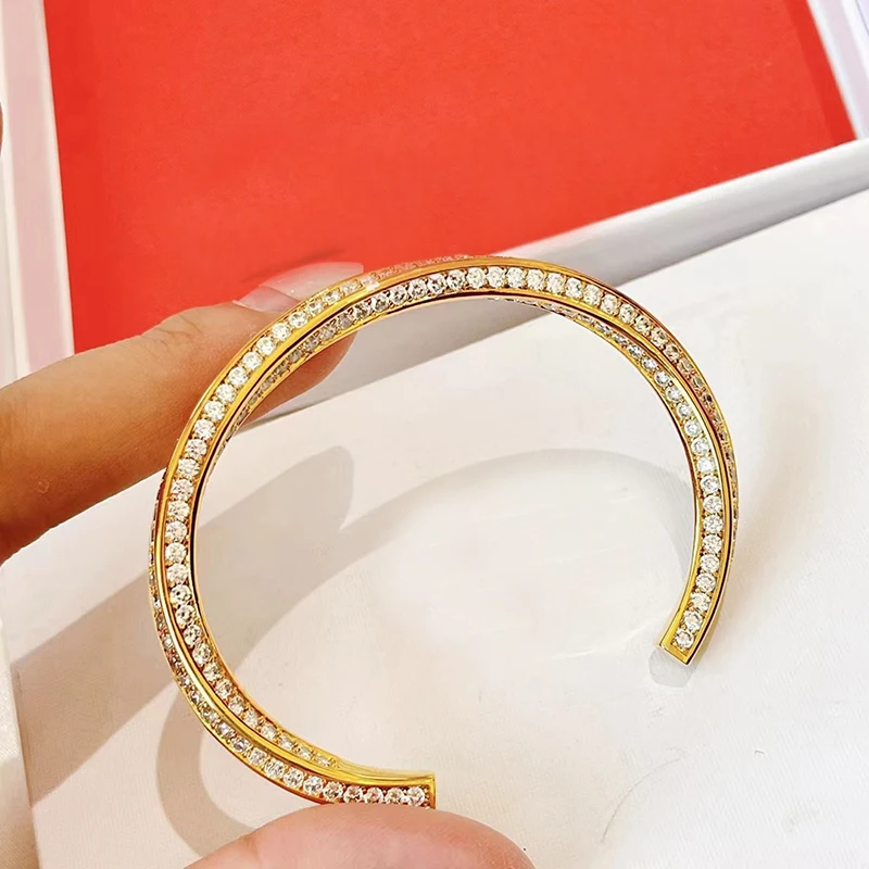 Niche Brand High Version 925 Silver Plated Reverse Bangle Full CZ Zircon Mobius C Shape Open Bracelets For Women Jewelry