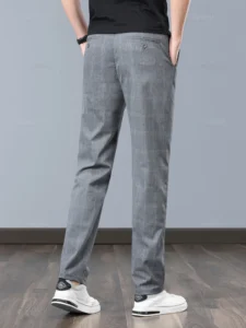 Summer Thin England Plaid Work Stretch Pants Men Business Fashion Slim Grey Black Casual Pant Man Brand Clothing Formal Trousers - Image 3