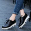 Genuine Leather Shoes Women Flats Oxford Lace Up Striped Platform White Black Fashion Vintage Platform Brogue Shoes Woman - Image 3