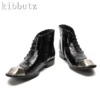 Brand New Design Men Ankle Boots Metal Square Toe Rivets Lace Up Short Boot Fashion Business Black Genuine Leather Boots - Image 3