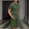 Casual Pocket Short Sleeve Polo Shirt And Shorts Men Two Piece Sets Summer Fashion Solid Color Slim Outfits Mens Leisure Suits - Image 2