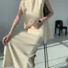 Irregular Blazer Vest Skirt Set 2024 New Summer Chic Elegant Sleeveless Solid Tank Top Skirt Dress OL Outfit Clothes Suit