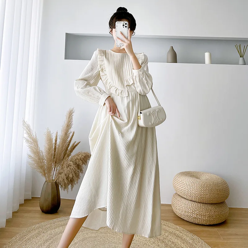 Maternity Spring Autumn Dresses Clothes For Pregnant Women 2022 New Cute Fungus Edge French Elegant Pregnancy Vestidos M-XXL