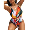 2023 Plus Size Swimwear Women One-piece Suits Push Up Swimsuit One Piece Beachwear Color Block Summer Bathing Suit Female 4XL - Image 3