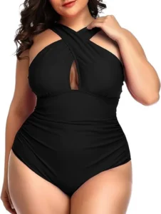 2024 Summer Women Plus Size One Piece Swimsuits Front Cross Tummy Control Black Sexy Swimwear Backless Bathing Suit - Image 3