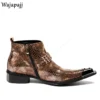 Retro British Men Chelsea Ankle Boots Metal Pointed Toe Side Zipper Low Heel High Top Black Brown Party Boots Shoes For Men - Image 8