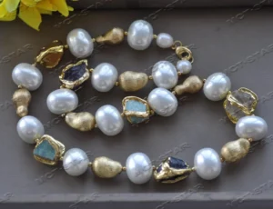 Z12456 22'' White Egg Shell Pearl Baroque Citrine Amethyst Aquamarine Necklace - Image 3