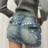 American retro plus size heavy industry studded denim skirt female hottie slim slim thin a-line hip short skirt tide