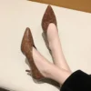 Rimocy Brown Vintage Pointed Toe Thin Heel Pumps Women Plus Size V-shape Thick High Heels Shoes Woman Light Slip on Party Shoes - Image 2