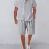 Summer new European and American men's beach style solid color casual short-sleeved shorts suit casual T-shirt shorts suit