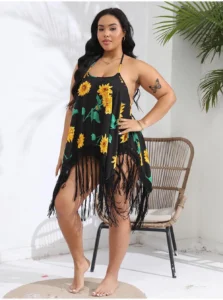 2024 New Cover Up Plus Size Bikini Women Swimsuit Cover-up Floral Bathing Suit Beach Wear Knitting Swimwear mesh Beach Dress - Image 4