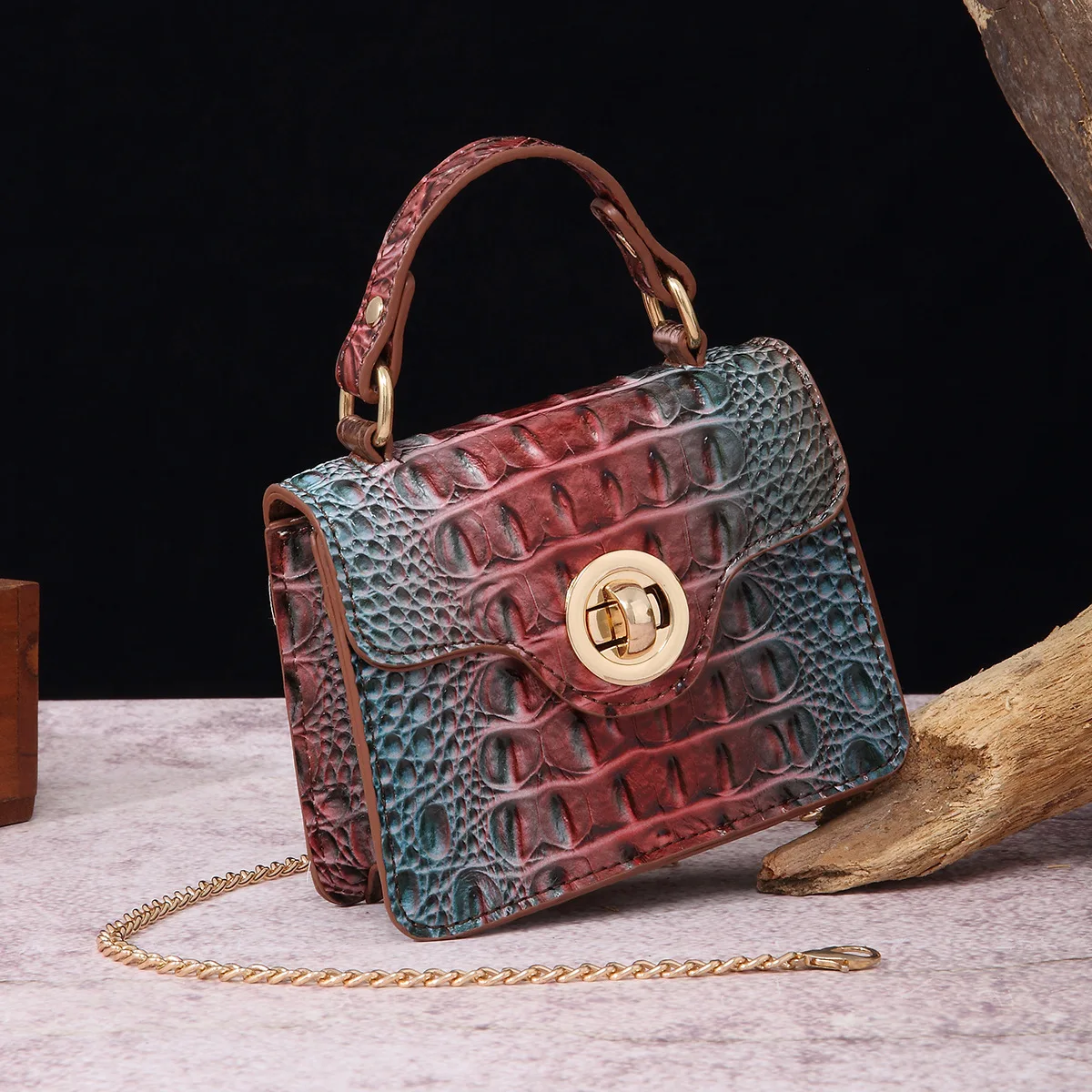 Crossbody Money Bun Mother Vintage Women's Bag Multi colored Brahmin Crocodile Pattern Flip Cover Lock Buckle Small Square Bag