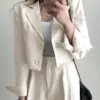 Korean OL Short Suits Sets Women Casual Loose Crop Blazers Jackets Conjunto New High Waist Wide Leg Pants Ensemble Offcie Outfit