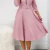 Elegant Women's Dress Summer 2023 New Waist Zipper Mid-Length Sleeve Dress Women's Office Dress Formal Dress with Belt