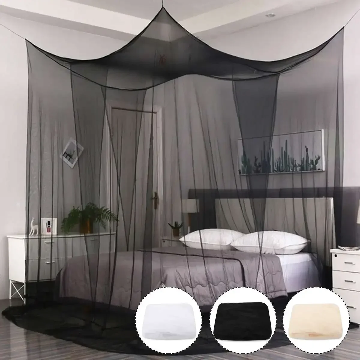 Summer Black/White/Beige Mosquito Net Elegant Lace Canopy Curtain Baldachin Netting Quarto Doors For Double King Size Bed