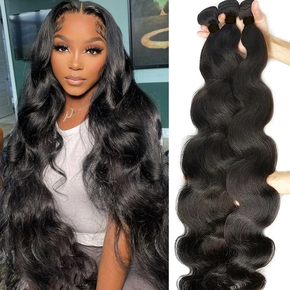 Luvin 28 30 32 40 42 44 Inch Brazilian Body Wave Human Hair Bundles Remy Hair water wave bundles Weaves Deals Wholesale tissage
