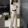 Korean Version White Sports and Casual Set Women's Autumn 2023 New Slim Standing Neck Zipper Top Wide Leg Pants Two Piece Set2XL