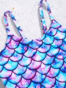 Kids Girls Mermaid Fish Scales Printed Spaghetti Straps Skirted One Piece Swimsuit Beach Swim Dress Swimwear Pool Bathing Suit - Image 5