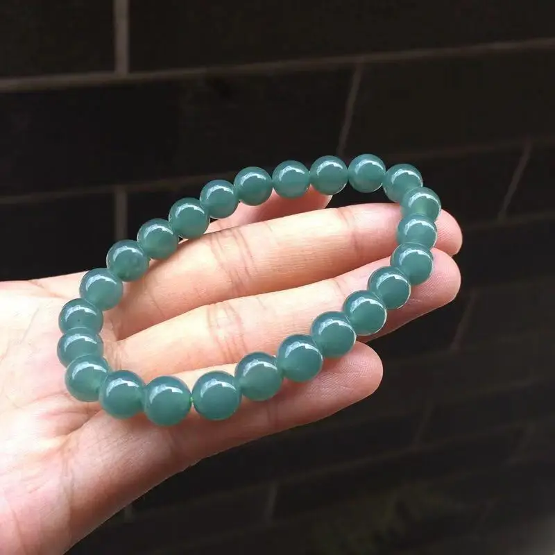 Myanmar Old Material Pit Emerald Jade Oil Green Blue Water round Bracelet Ice Transparent Moisturizing Beads for Men and W