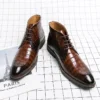 Vintage Crocodile Pattern Genuine Leather Boots Men's Chelsea Boots Brand Fashion Designer Ankle Boots for men motorcycle boots - Image 3