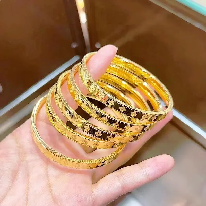 Joyria woman real gold 24K bracelet 999 gift 18K gold rich woman AU750 gift to friends jewelry charm Pandora four-leaf clover