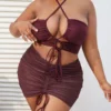 2023 Plus Swimsuit 3 Piece Large Size Swimwear Women Suits Beachwear Summer Mesh Bathing Suit Female 4XL - Image 3